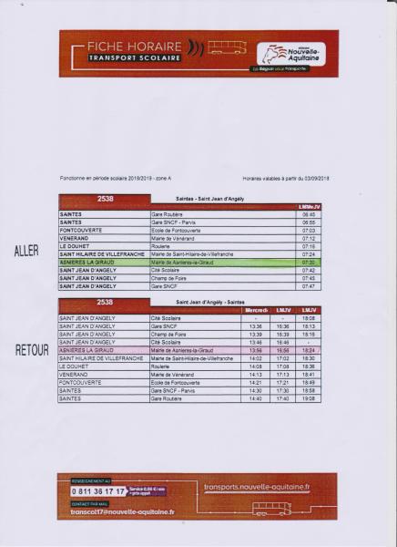 Horaires bus sjy s l